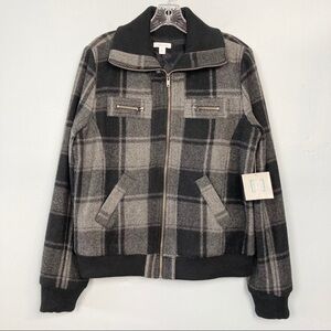 𝅺relativity Black and Gray Plaid Wool Blend Coat